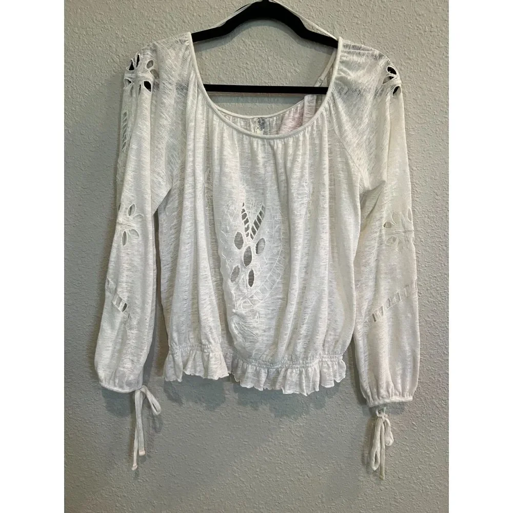 #418 Free People Jewel Peasant CutOut Top White Medium